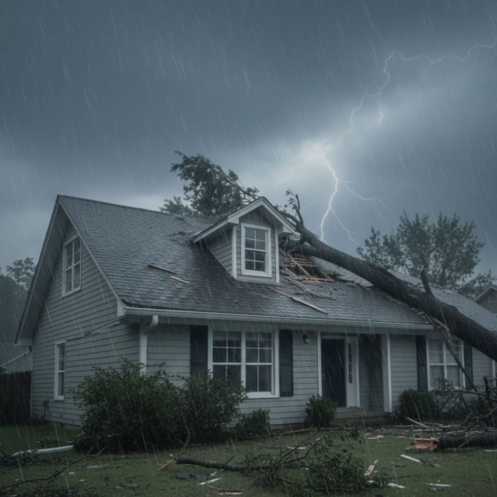 Tree branch fallen on roof
