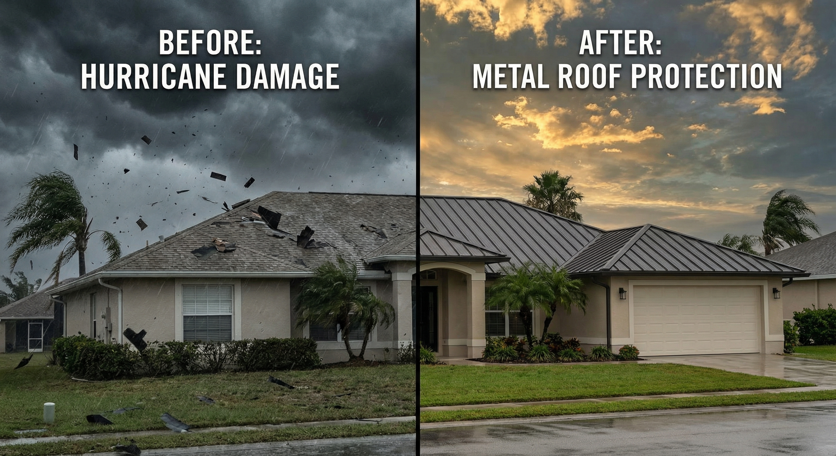Roof damaged by hurricane winds