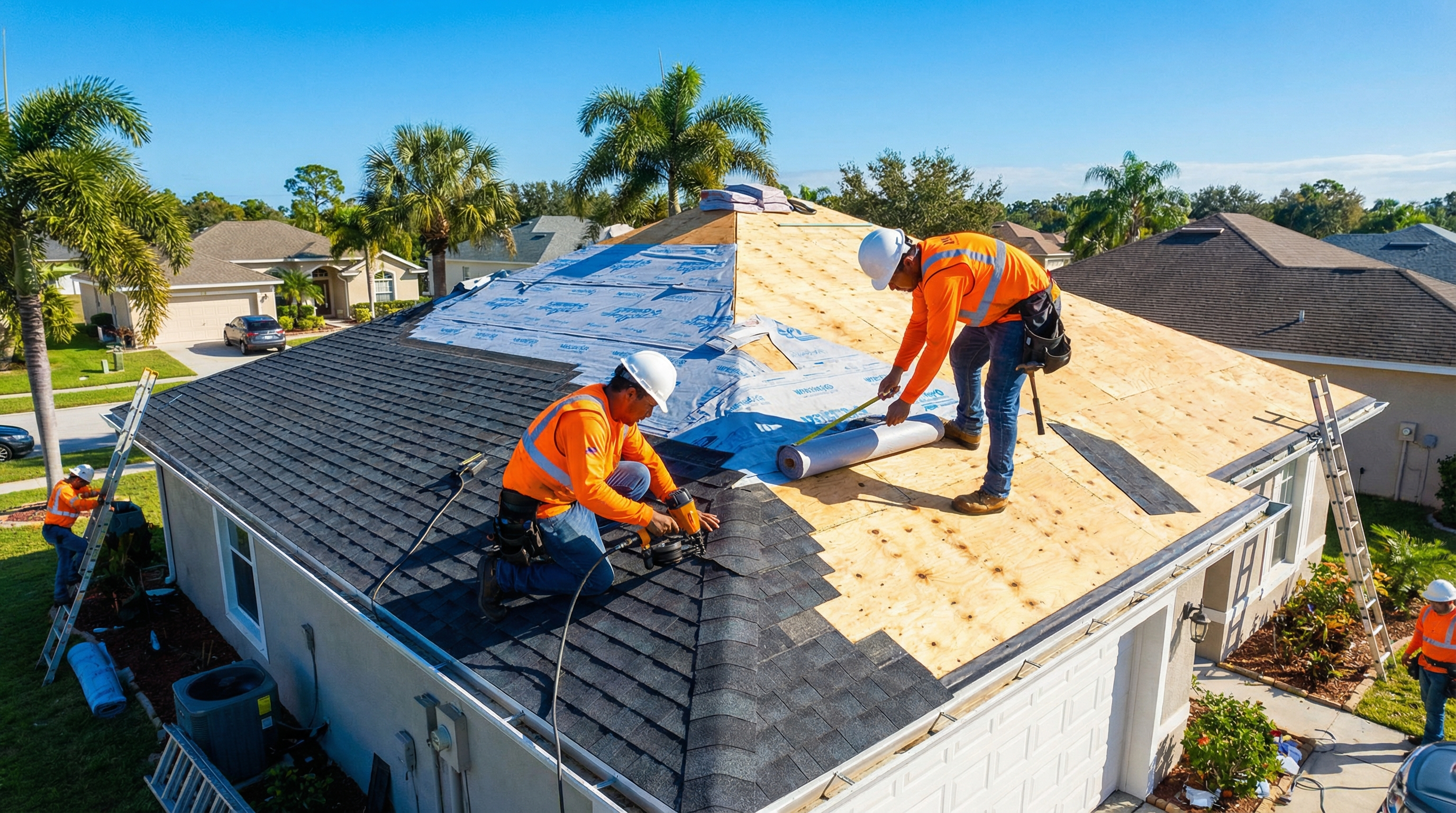 Roof installation crew working on Gainesville FL home - Carr-Palmer Roofing Professionals